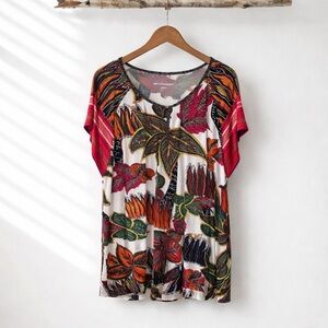 Soft Surroundings Womens XL Colorful Boho Tunic Top Abstract Floral Button Front